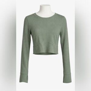 Elegant Olive Long Sleeve Crop Top